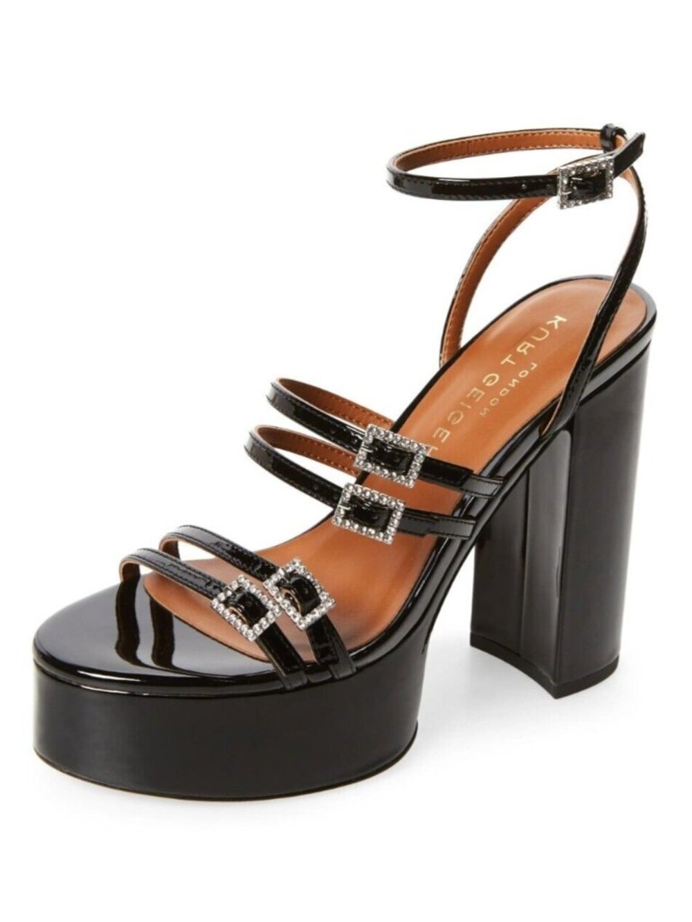 KURT GEIGER Womens Pierra Platform Heels Sandals Black Leather Size 40.5, US 9.5